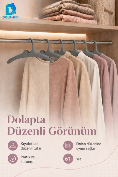 DolphFin شماعات ملابس بلاستيكية من ستيل سترنج، 6 قطع، منظم ملابس داخل الخزانة...