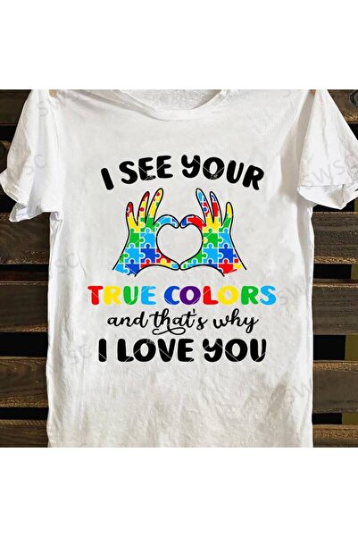 NOURAM Men's Women's Autism Awareness T-Shirt Puzzle Piece & Rainbow Hands Sy...