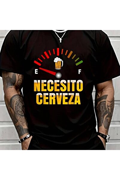 STITCHLY تي شيرت بطباعة 'Necesito Cerveza' (أحتاج إلى بيرة) باللغة الإسبانية،...