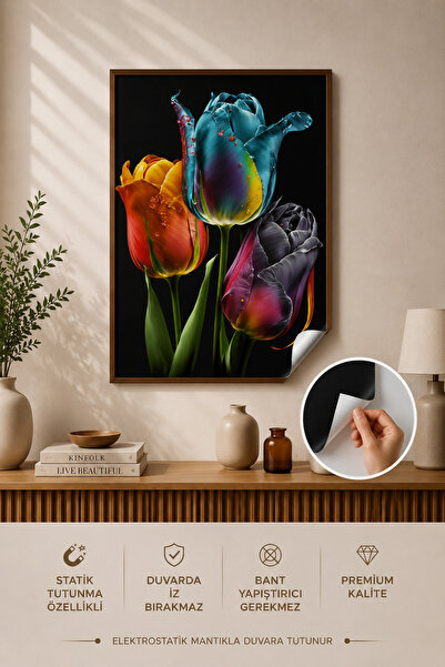 Elektrohold Statik Tutunma Özellikli Tablo - Poster Çiçek (Model- 14)