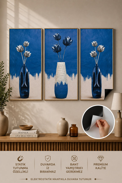 Statik Tutunma Özellikli Tablo - Poster Çiçek (Model- 11)