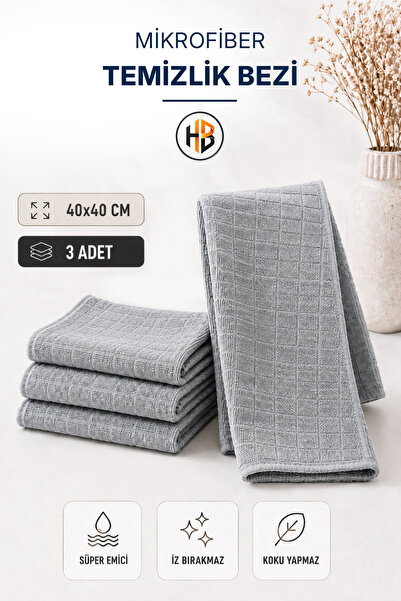 HOBİLON (3 Adet) Mikrofiber Kare Kumaş Mutfak ve Genel Temizlik için 40×40 Ko...