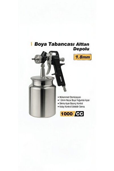 Alttan Depolu Boya Tabancası 1.8mm Nozul 1000cc Paslanmaz Çelik