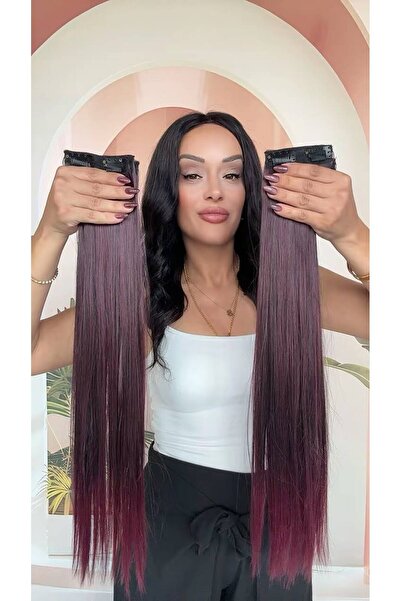 Suzan Peruk 6 Parça Çıtçıt Set Koyu Kızıl ombreli - Fönlenebilir 60 cm birebi...