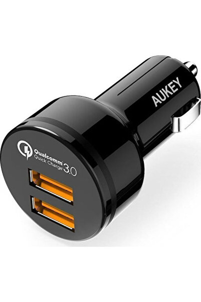 AUKEY Încărcător auto CC-T8 36W 3A Încărcare rapidă cu porturi: 2xUSB cu cabl...