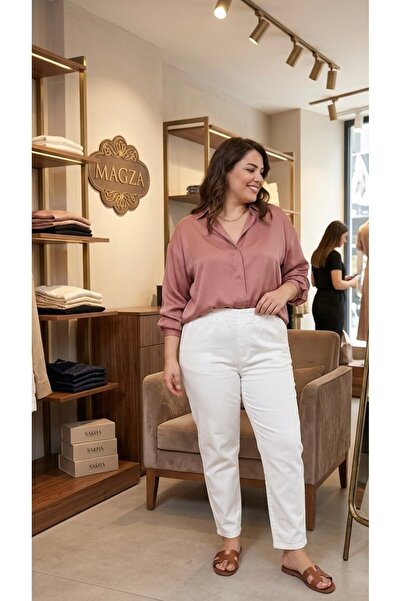 Butik BELİ LASTİKLİ YÜKSEK BEL BORU PAÇA KOT PANTOLON BÜYÜK/KÜÇÜK BEDEN