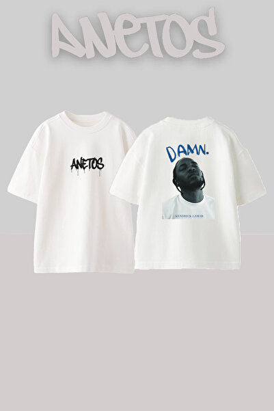 Anetos Λευκό μπλουζάκι Kendrick Lamar DAMN_2 με σχέδιο και στάμπα, Unisex, Ov...