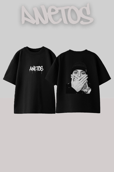 Anetos Μαύρο μπλουζάκι Eminem_44 με στάμπα σχεδίου, unisex, oversize
