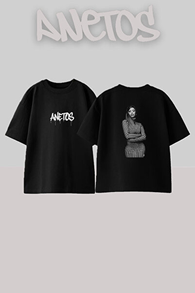 Anetos Cardi B Striped Design Printed Unisex Oversize Black Tshirt