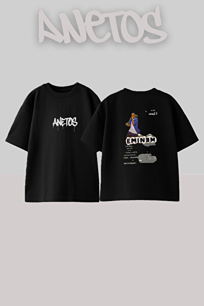 Anetos Eminem_54 Μαύρο μπλουζάκι με στάμπα σχεδίασης Unisex Oversize