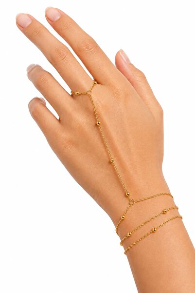 Nevara Women's Multi-Chain Gold Ring Bracelet - Luxurious Hand Chain with Tre...