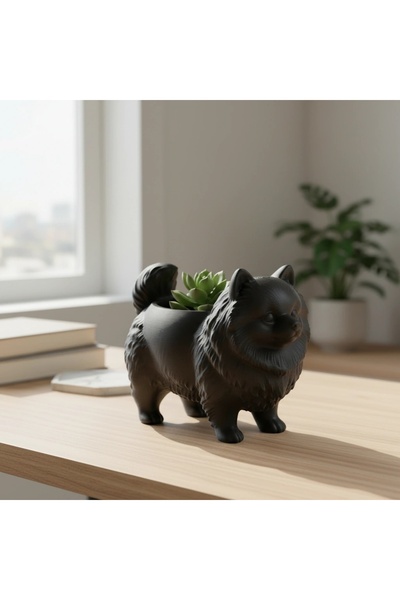OEM Mini Ghiveci Decorativ Imprimat 3D cu Design Pomeranian - Negru compozit mat