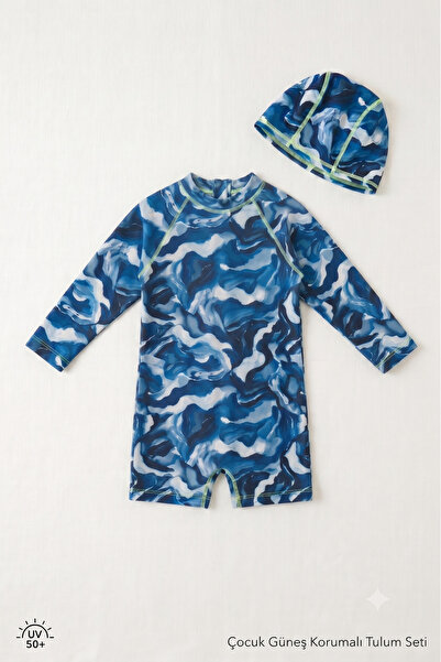 pistyle Boy's Long Sleeve Turquoise Colored Boneli Swimsuit