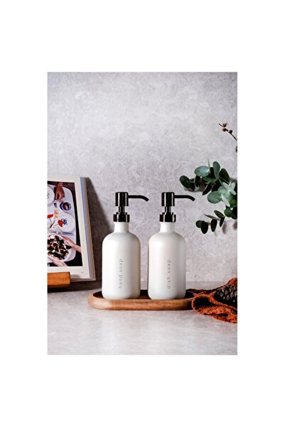 Empressco Şık 2'li 350ml Dekorlu Cam Mutfak Sabunluk Seti, Bronz Pompalı