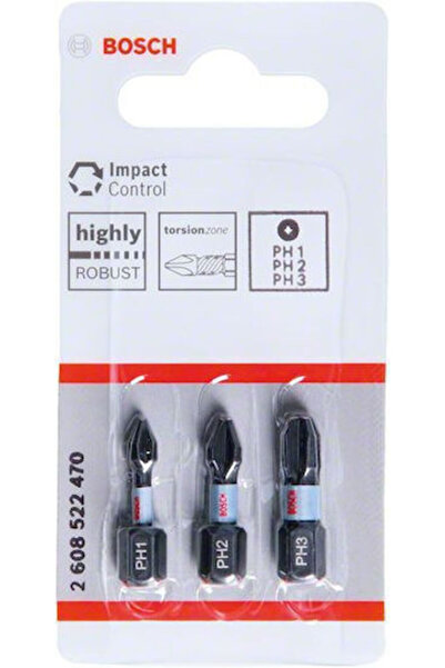 Bosch Set de biți de șurubelniță Impact Control 3 bucăți, tip cruce: 2608522470