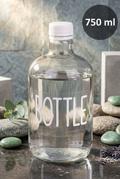 Dolkin Home Cam Şişe Beyaz Plastik Kapaklı Su Şişesi Şeffaf Etiketli Bottle Y...
