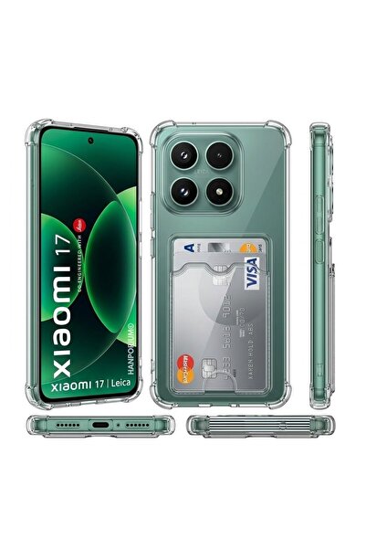 HANPORIUM Xiaomi 17 Uyumlu Kartlıklı Kılıf Darbe Emici Köşe Korumalı Cüzdanlı Esnek Silikon Kapak Şeffaf