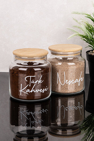 Dolkin Home 2-Piece 500 ml Coffee Set Jar with Bamboo Lid, Turkish Coffee Lab...