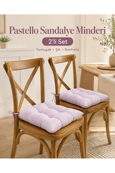 UYKUPEREST Pastello 2-Piece Chair Cushion 40X40 Lace-Up Puffy Cotton Washable...
