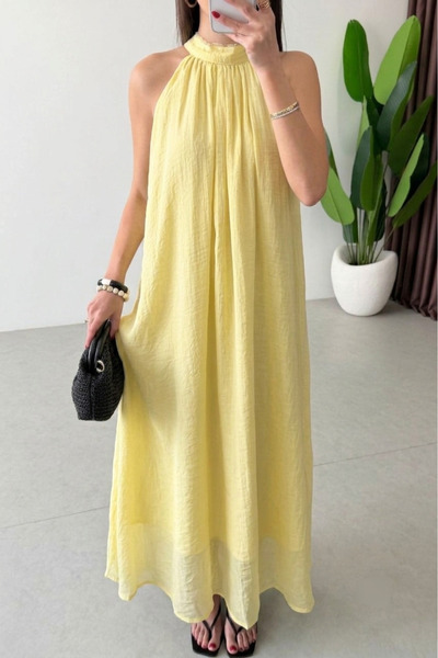 Lovely butik Φόρεμα με λαιμόκοψη halter, χαλαρό, μποέμ, μάξι - Σιφόν με τσαλα...