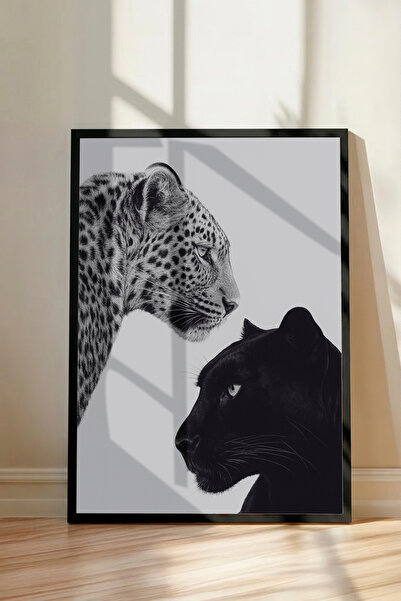 hello solaris Leopar ve Panter Portresi Premium Siyah Çerçeveli Tablo - Lüks ...