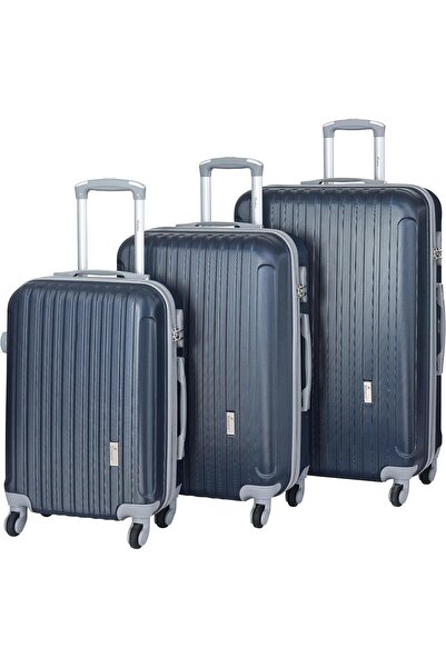 Senator Luggage Set, 3 Pieces, Navy Blue, Made of ABS, Lightweight with 360-D...
