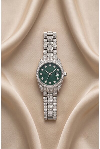 KLISHE Women's Steel Watch Silver Color & Green Dial Premium Stone Vintage Ol...