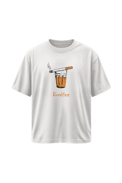 buzagi Breakfast Oversize Unisex White T-Shirt