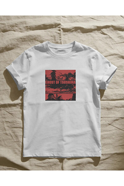 buzagi Ghost of Tsushima Regular Unisex White T-Shirt