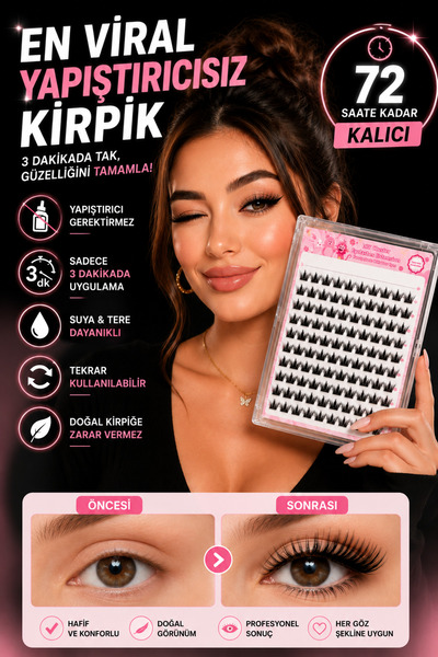 alaraycosmetics Alara Kendinden Yapışkanlı Takma Kirpik | Yapıştırıcısız Clus...