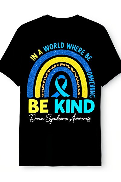 2mcup تي شيرت Be Kind Rainbow Syndrome Awareness Teacher باللونين الأزرق والأ...