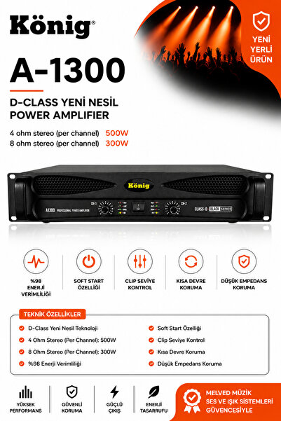 König A-1300 4 OHM 2x500W POWER BLACK SERİSİ