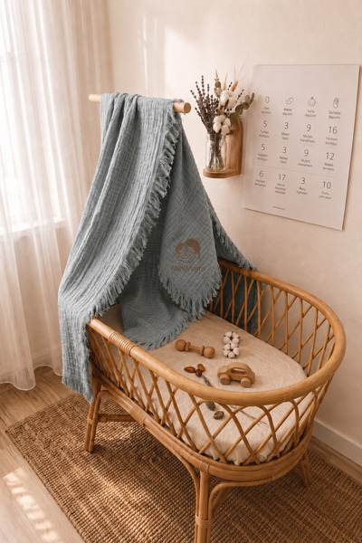 MİNİMOMS Füme %100 Pamuk 4 Katlı Müslin Bebek/Çocuk Battaniyesi 100x120 cm - Premium Kalite Yumuşak Yenidoğan Kız ve Erkek Hediyelik Bebek Örtüsü