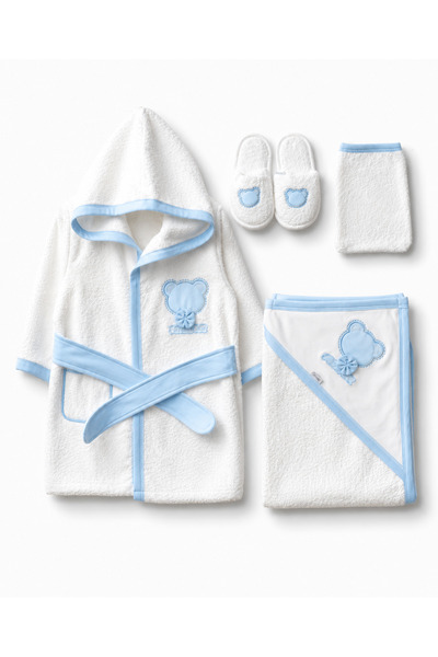Mou&Kou Boxed Baby Bath Gift Set with Hooded Bathrobe, Towel and Slippers, 0-...