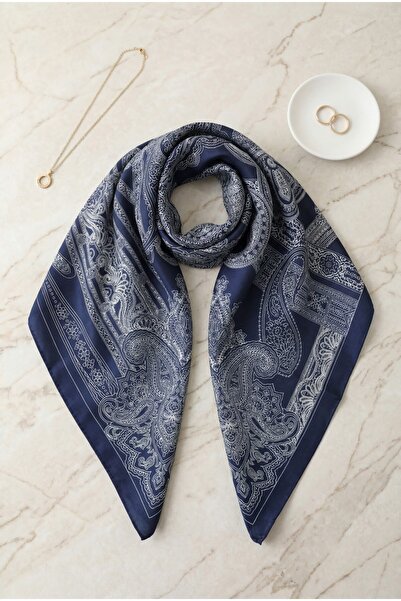 Karaca Eskiz Desenli Rayon Eşarp -Lacivert