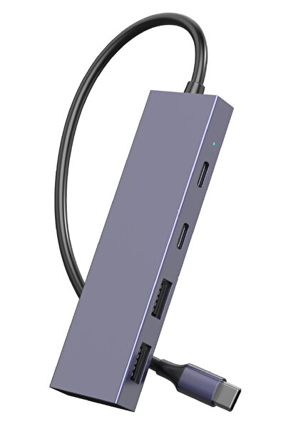 POWERTECH USB hub PTH-110, 4x θυρών, 10Gbps, USB-C σύνδεση, γκρι