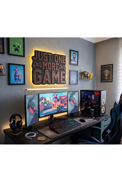 Runc Design Just One More Game Ahşap Duvar Dekoru - Oyuncu Odası Tasarım Tabl...