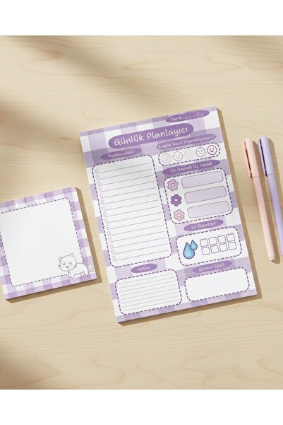 Mindpad Mor Uykucu Kedi Temalı Günlük Planlayıcı ve Memopad Seti - A5 Boyut Ç...