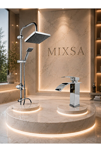 MİXSA Lüx Krom Robot Duş Seti Premium Şelale Akışlı Lavabo Bataryası 2'li Set...