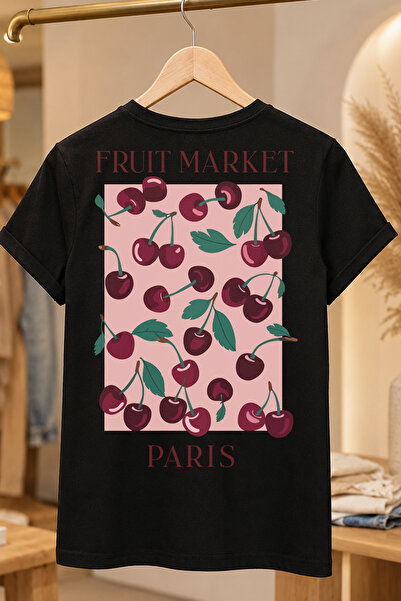 Spoyi Crna majica kratkih rukava Cherry Paris, dizajnirana od 100% pamuka, po...
