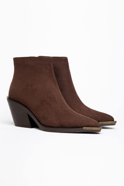 DENORA Coffee Matte Suede Flat Zippered Metal Toe Western Cowboy Short Ankle ...