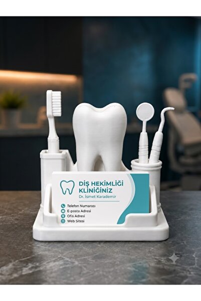 TREDO Dentist Desktop Organizer - Dental Themed Business Card Holder Stand