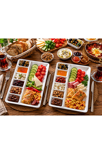 PALU GASTRO 7-Compartment Porcelain Serving Dish and Breakfast Plate 22X32 cm...