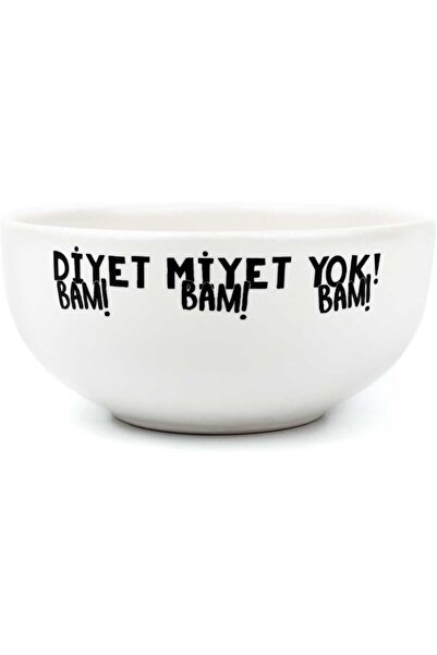 Yıldızan Adn Shop Diyet Miyet Yok! Cream Ceramic Bowl - Gift Ceramic Bowl 920026