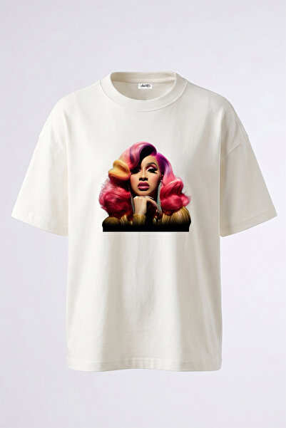 Anetos Cardi B_12 Design Printed Unisex Oversize White Tshirt