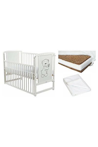 Babyneeds Set Patut din lemn bebe Babyneeds, Timmi, 120x60 cm, Alb + Saltea p...