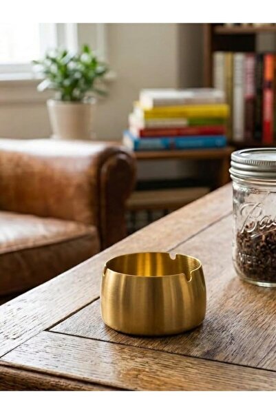 Yıldızan Mrt Shop Gold Bombeli Stainless Metal Ashtray – Modern and Stylish D...