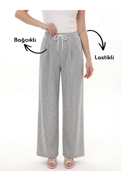 Royteks Fashion بدلة رياضية نسائية بخصر مطاطي وأربطة واسعة الساق