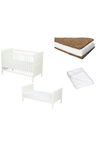 Qmini Set Patut din lemn Julia + Saltea Cocos Confort II + Protectie impermea...