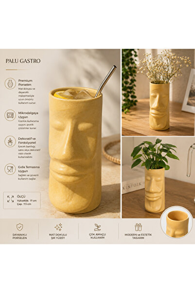 PALU GASTRO Porcelain Tiki Cup with Moai Face Figure 17 cm - Multi-Purpose De...